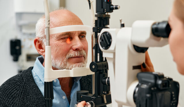 Glasses fitting and eye examination by an ophthalmologist